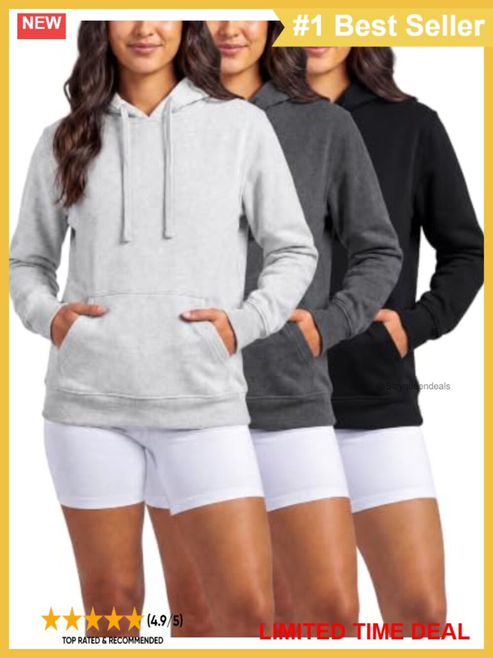 3 Pack Brushed Fleece Pullover Hoodies Kangaroo Pocket Gym Lounge